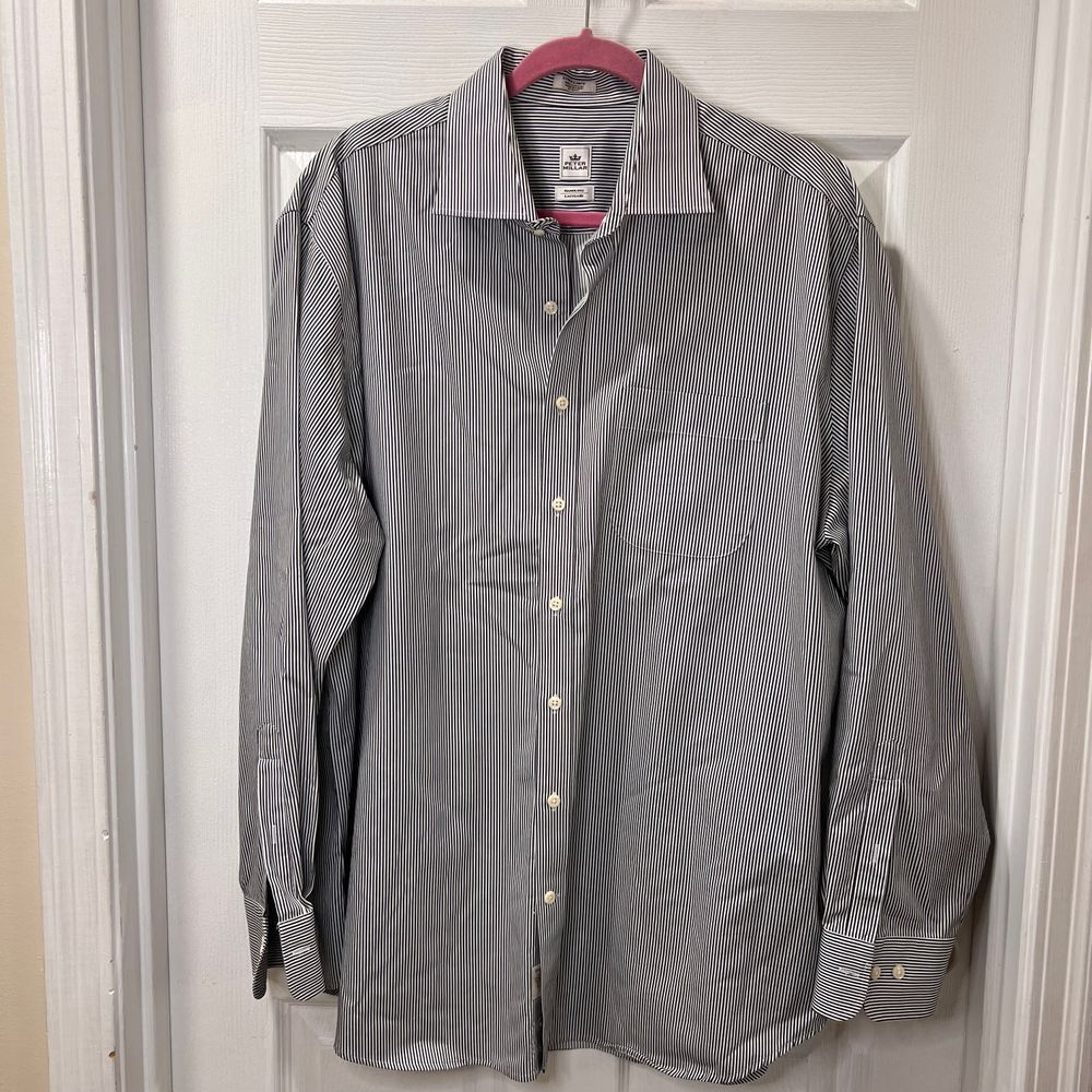 Peter Millar Nanoluxe Black &‎ White Striped Button Down Shirt - SZ XL